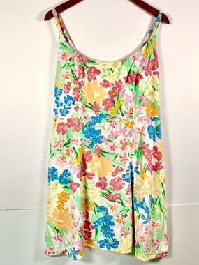 Old Navy fit & flare floral mini boho sundress sleeveless hand pockets pink blue
